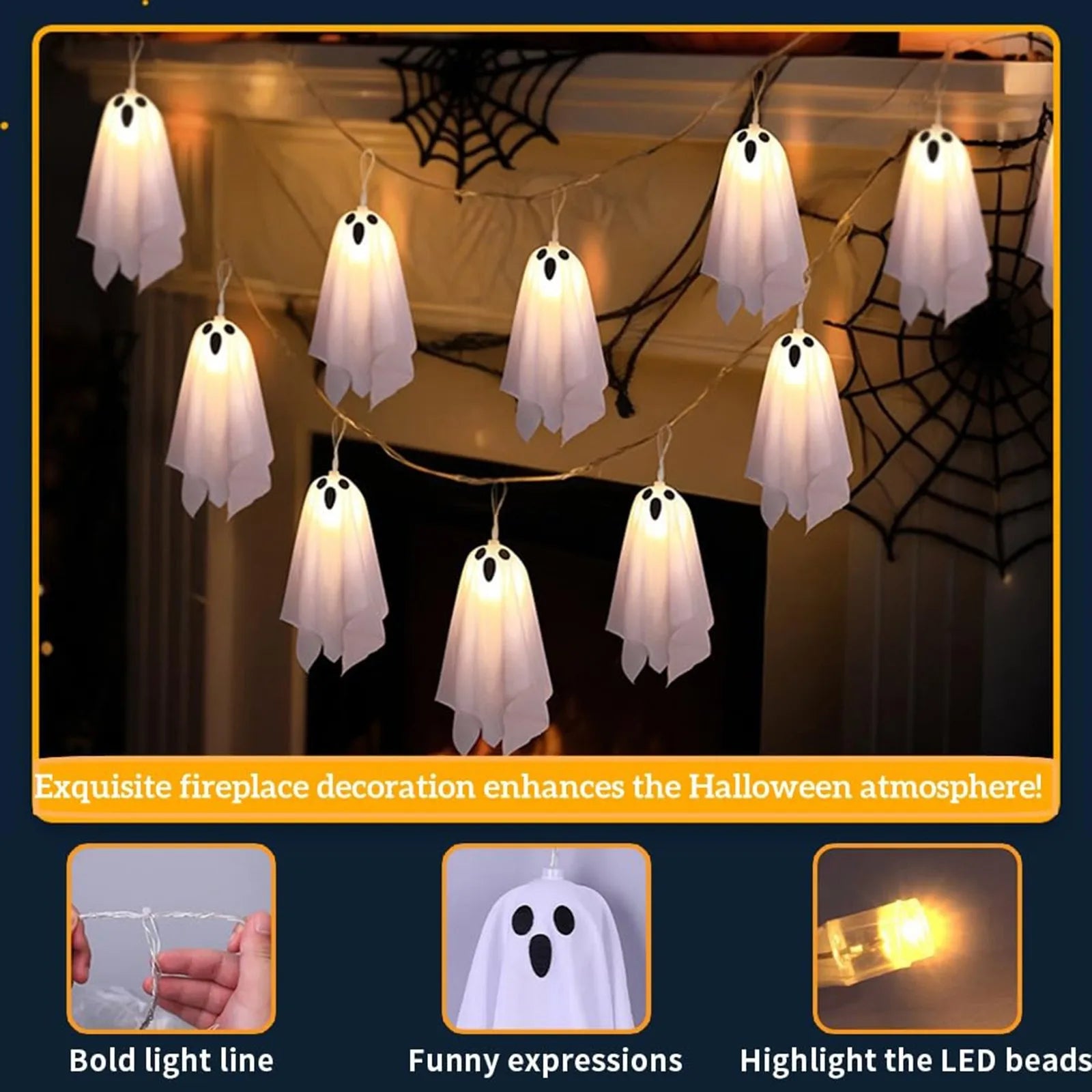 Ghost LED String Lights – 8 Mode Waterproof Hanging Garland