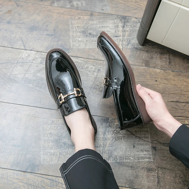 Leather Loafers with Metal Buckle