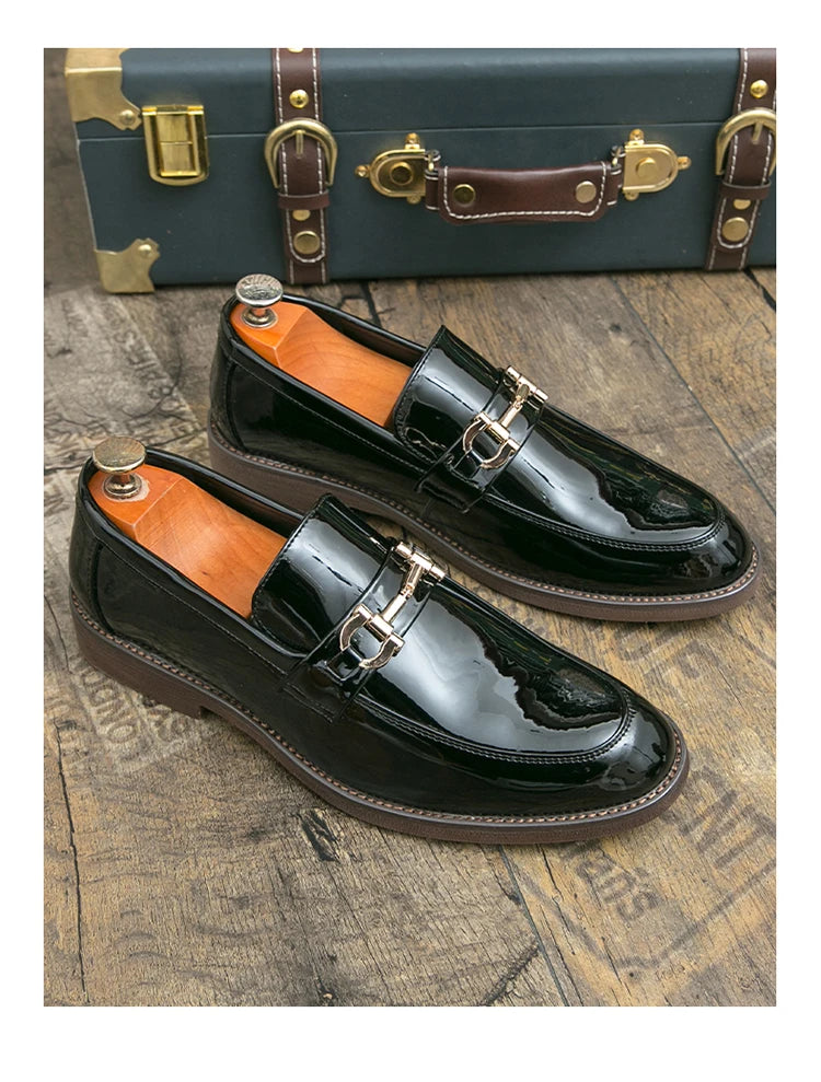Leather Loafers with Metal Buckle