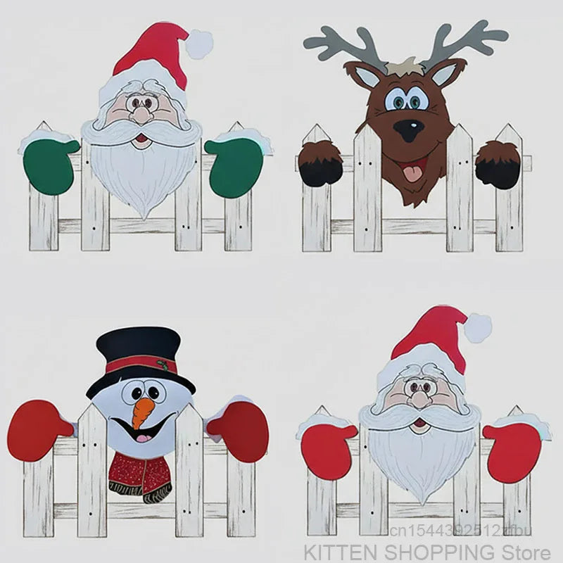 Santa Claus and Snowman Fence Peek Yard Ornaments
