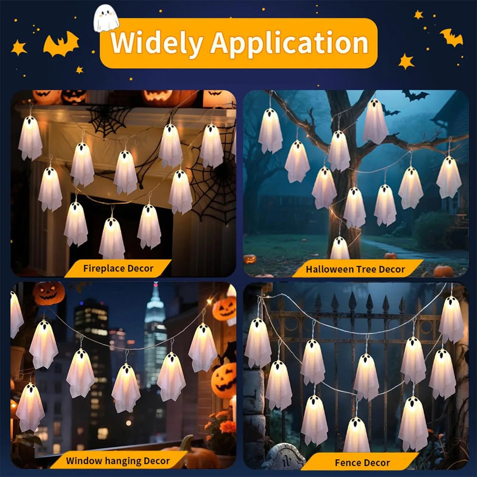 Ghost LED String Lights – 8 Mode Waterproof Hanging Garland