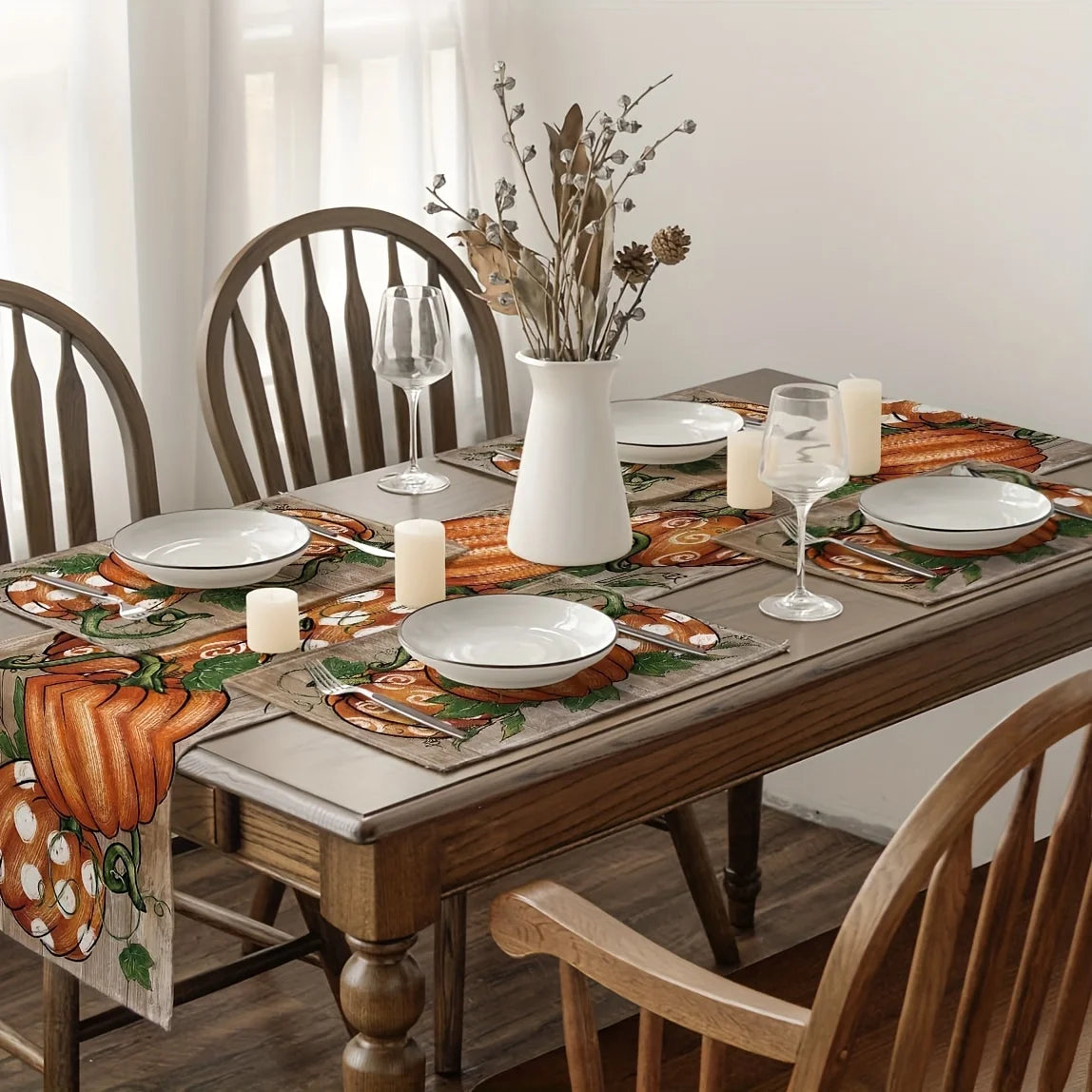 Pumpkin Print Linen Table Placemats