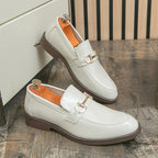 Leather Loafers with Metal Buckle