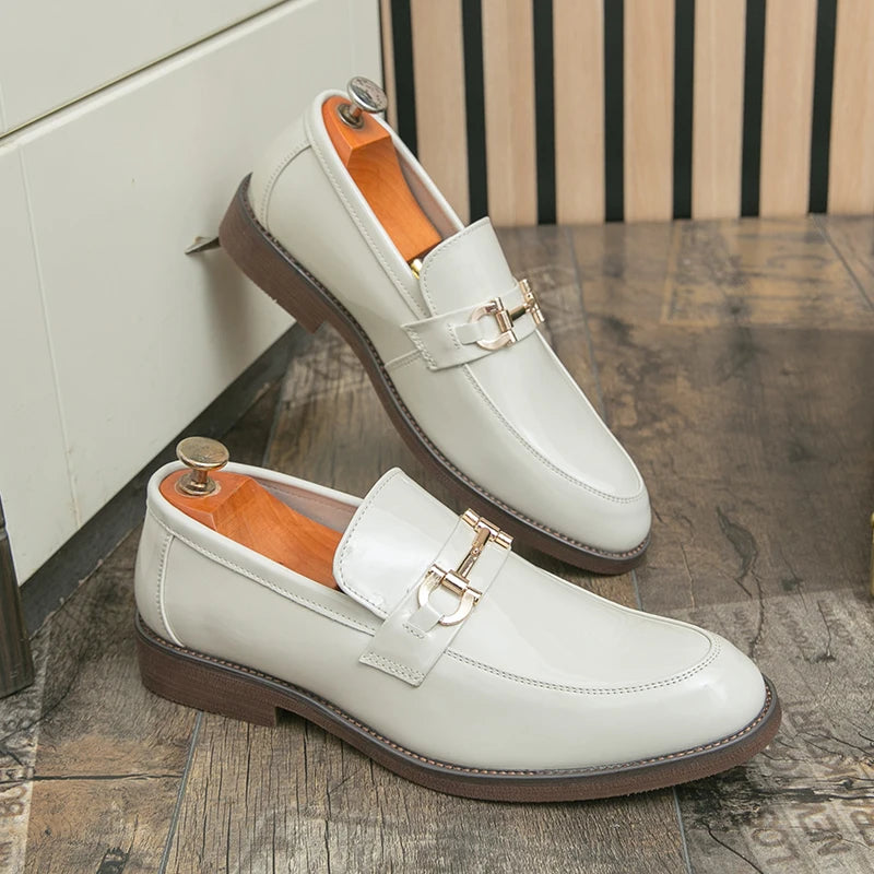 Leather Loafers with Metal Buckle