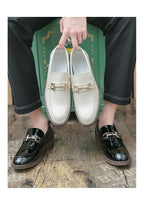 Leather Loafers with Metal Buckle