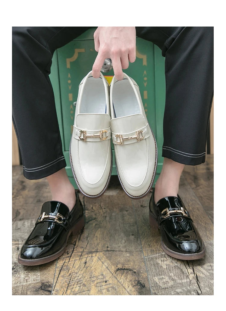 Leather Loafers with Metal Buckle