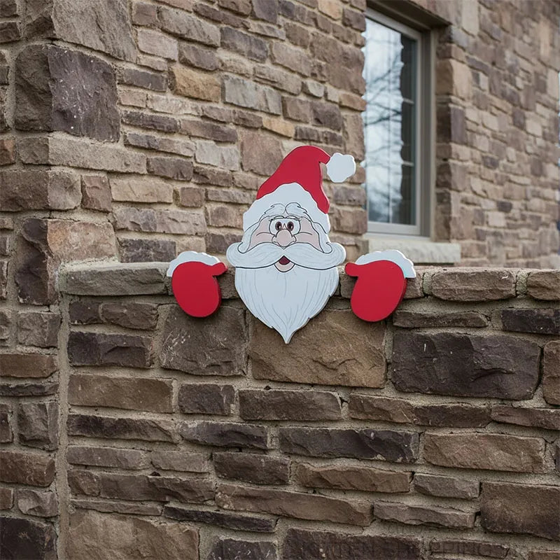 Santa Claus and Snowman Fence Peek Yard Ornaments