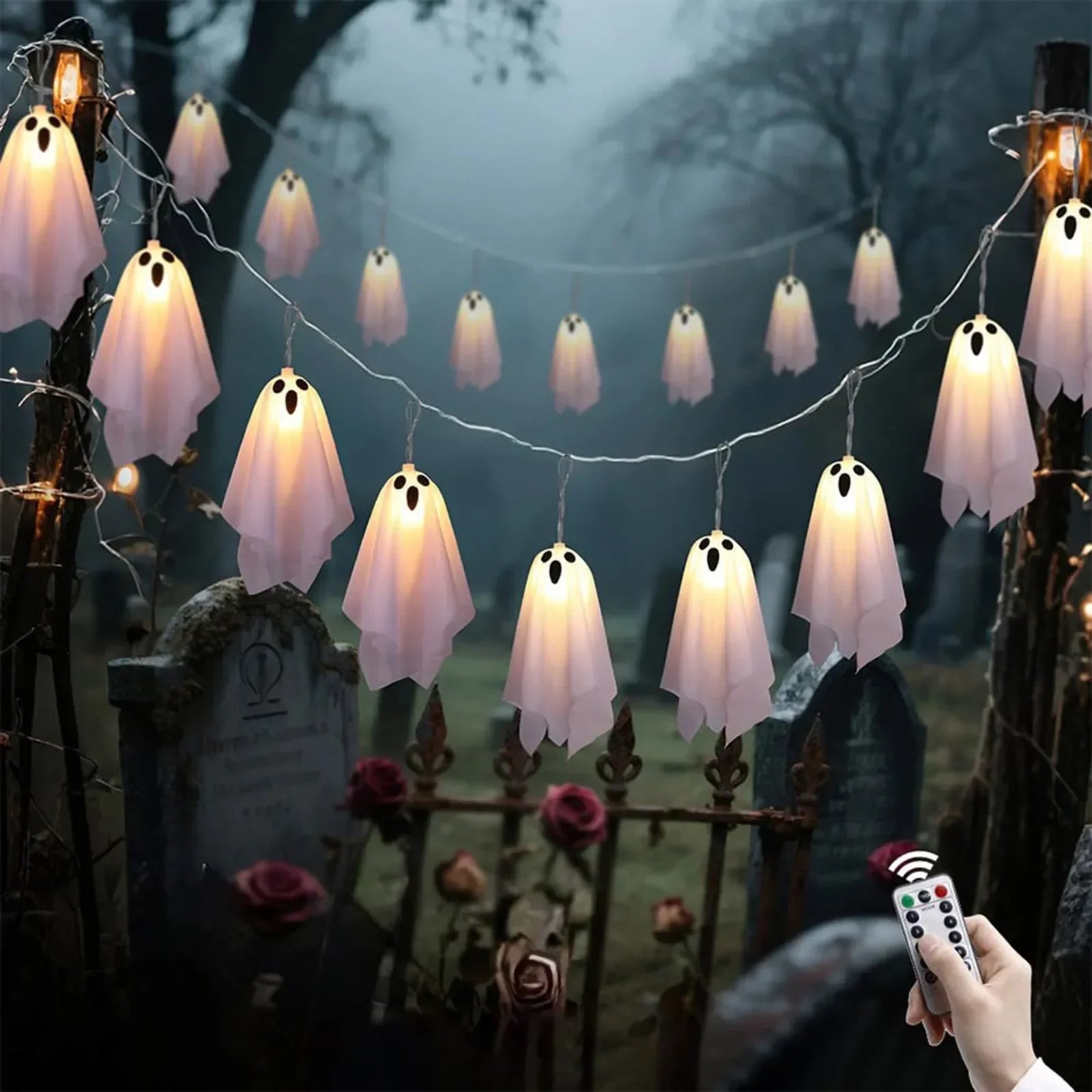 Ghost LED String Lights – 8 Mode Waterproof Hanging Garland