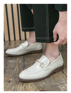 Leather Loafers with Metal Buckle