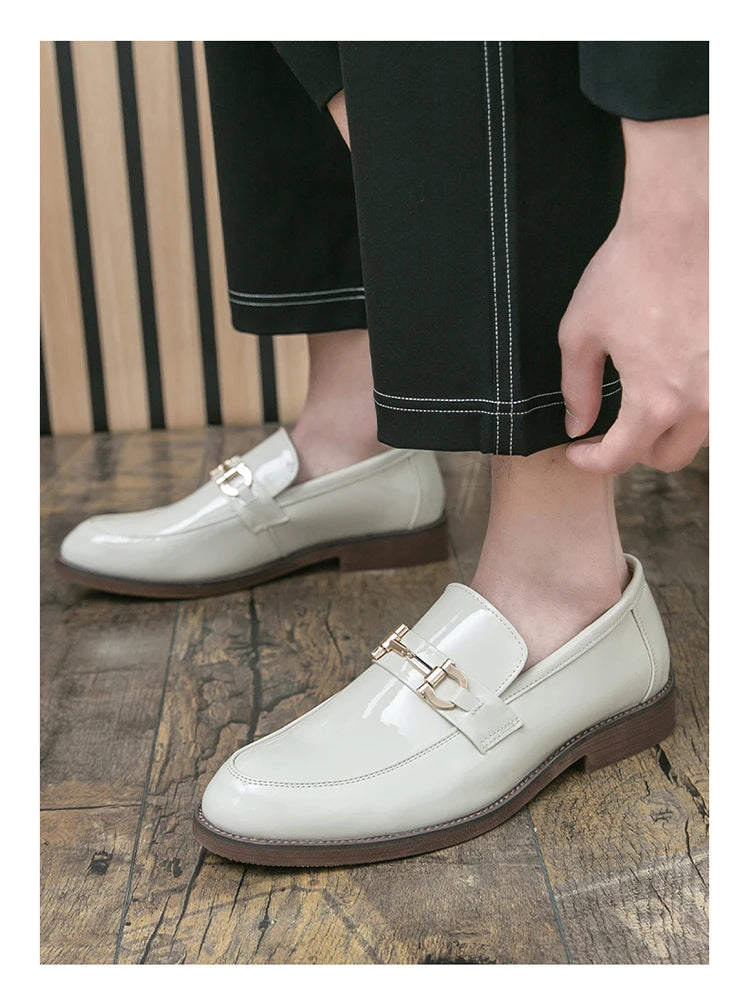 Leather Loafers with Metal Buckle
