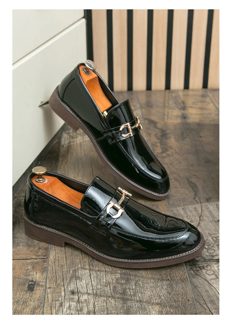 Leather Loafers with Metal Buckle