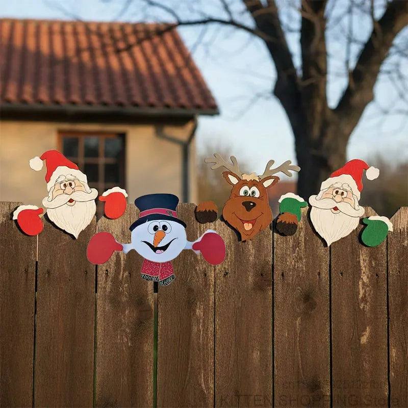 Santa Claus and Snowman Fence Peek Yard Ornaments