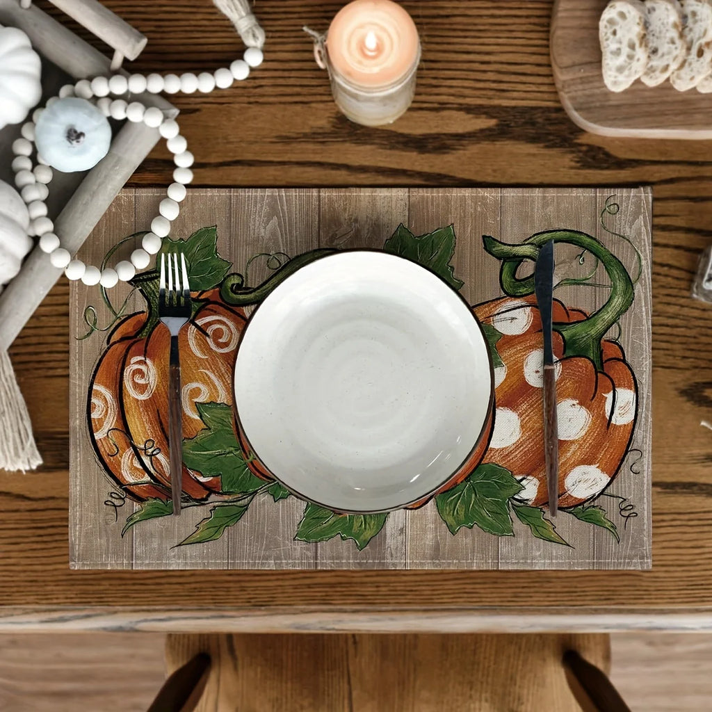 Pumpkin Print Linen Table Placemats