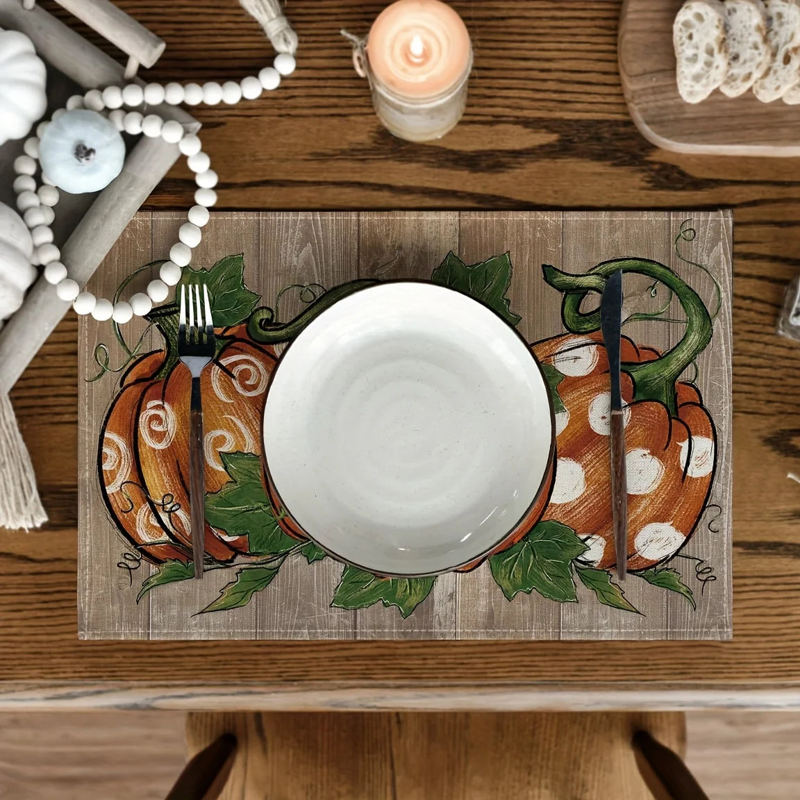 Pumpkin Print Linen Table Placemats