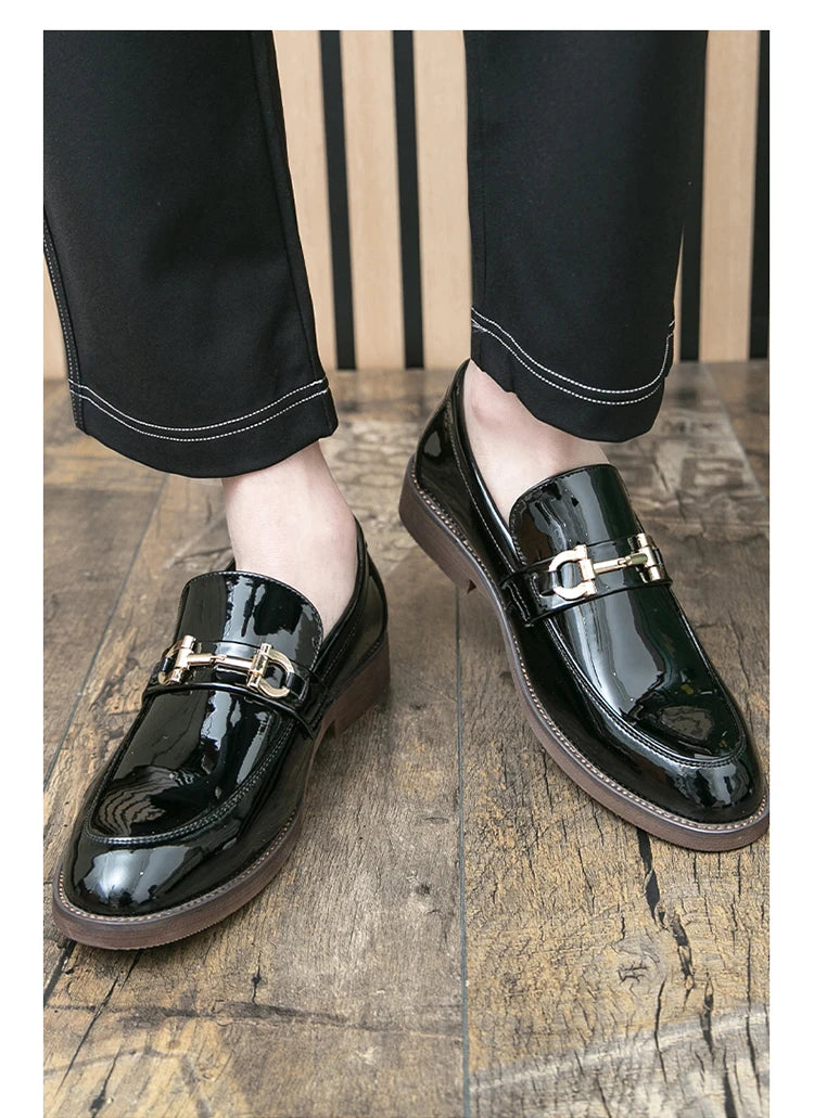 Leather Loafers with Metal Buckle