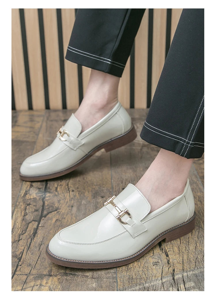 Leather Loafers with Metal Buckle