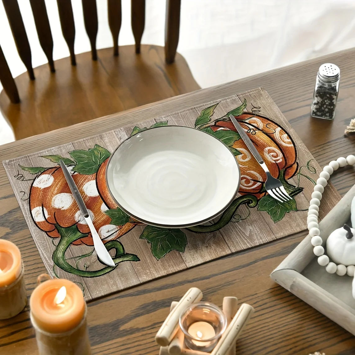 Pumpkin Print Linen Table Placemats