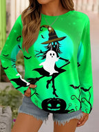 Women’s Witch and Ghost Print Long Sleeve Top