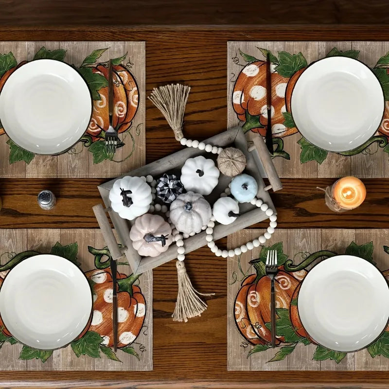 Pumpkin Print Linen Table Placemats