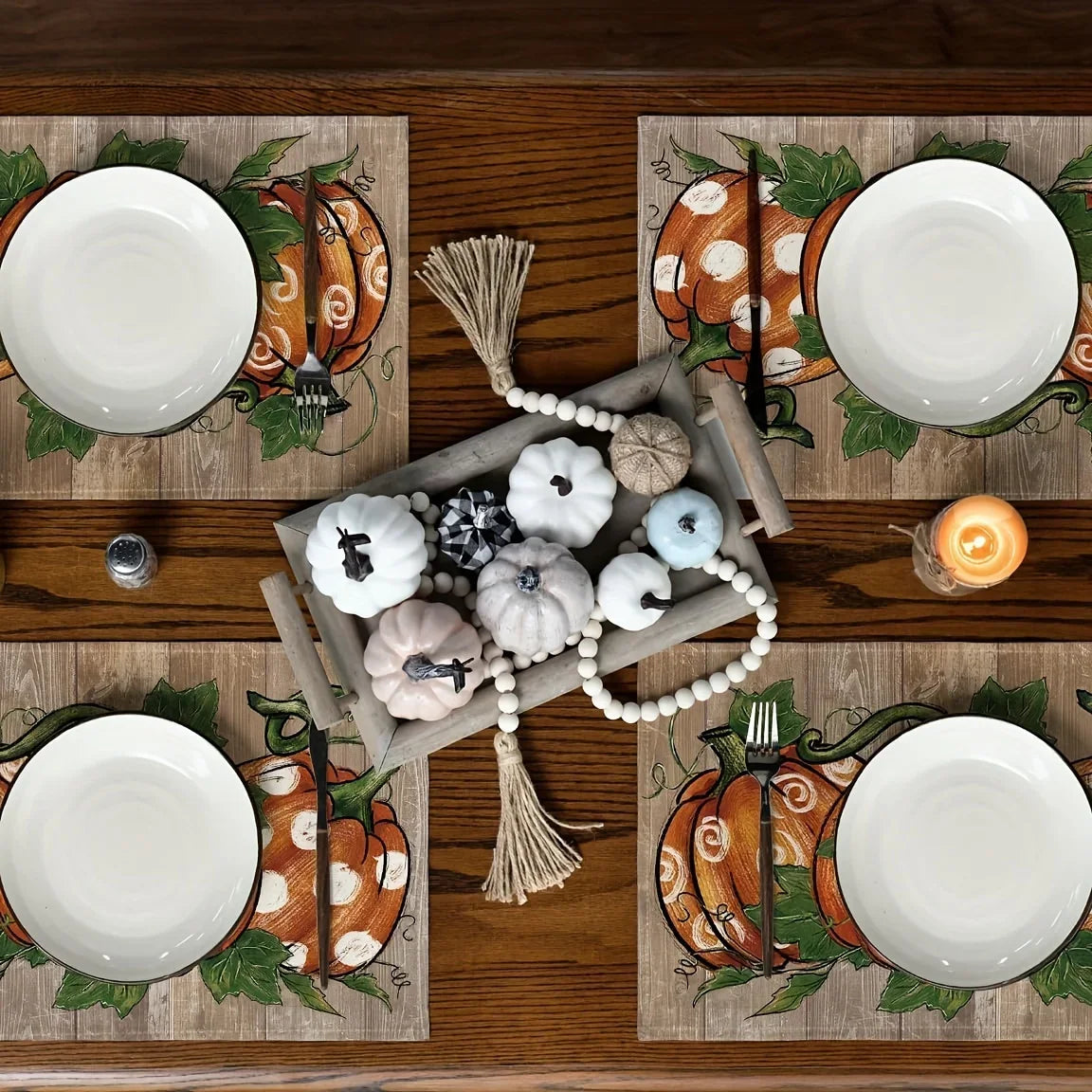 Pumpkin Print Linen Table Placemats