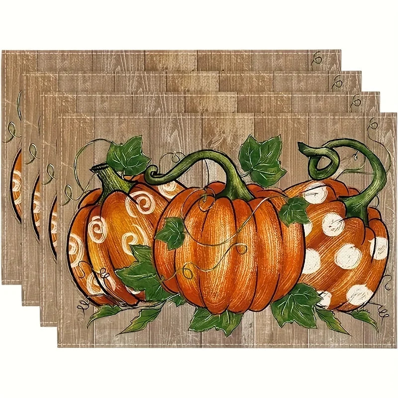 Pumpkin Print Linen Table Placemats