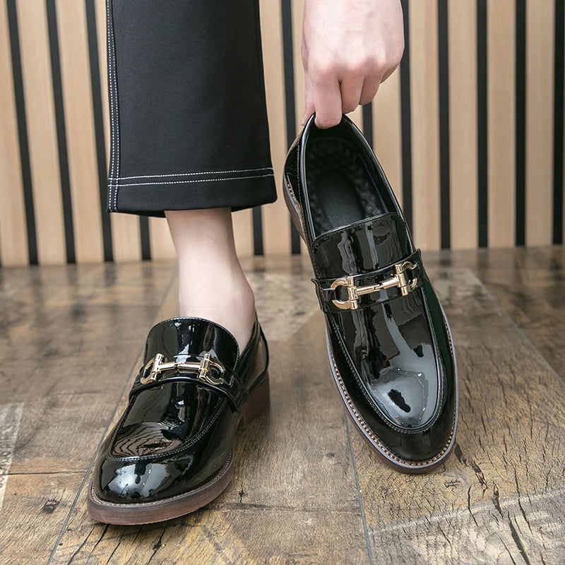 Leather Loafers with Metal Buckle