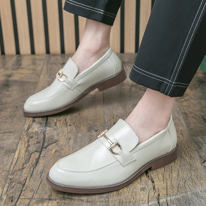 Leather Loafers with Metal Buckle