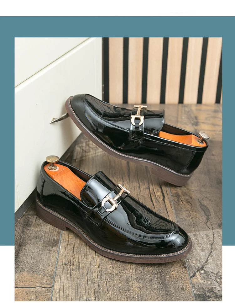 Leather Loafers with Metal Buckle