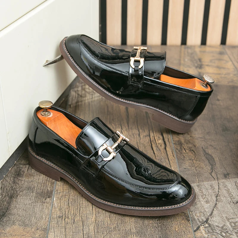 Leather Loafers with Metal Buckle