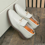 Leather Loafers with Metal Buckle