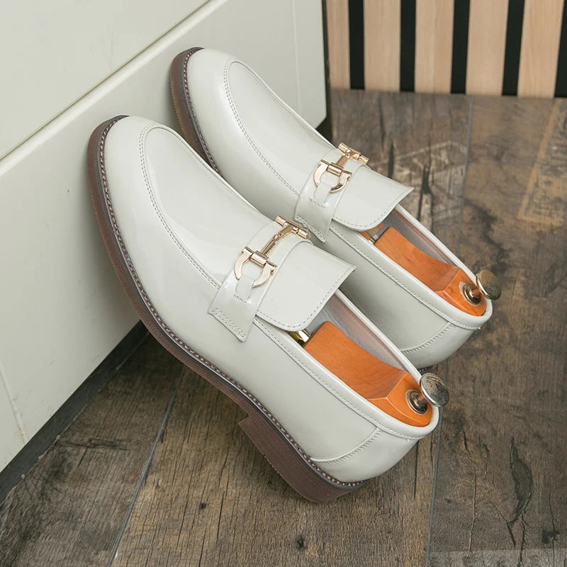 Leather Loafers with Metal Buckle