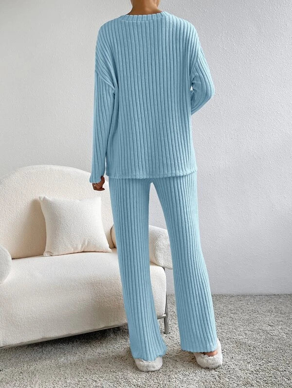 Serena Ribbed Knit Trousers and Jumper Set for Women