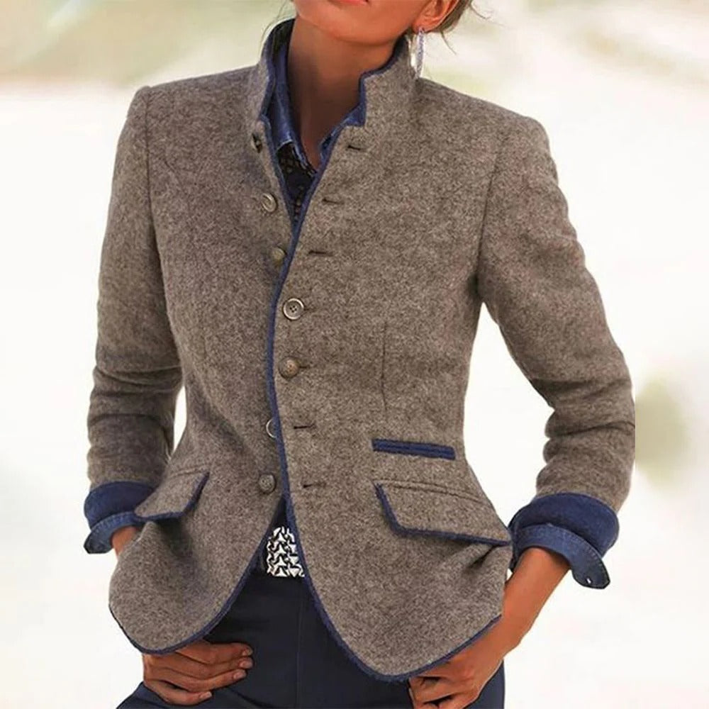 Valencia Stand-Collar Two-Tone Blazer