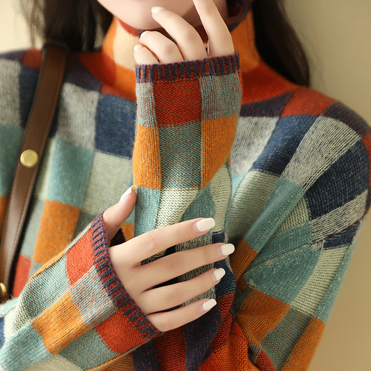 Cashmere Patchwork Turtleneck Sweater