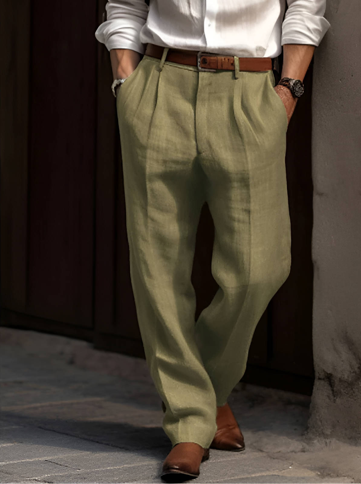 Valencia Linen Blend Pleated Pants