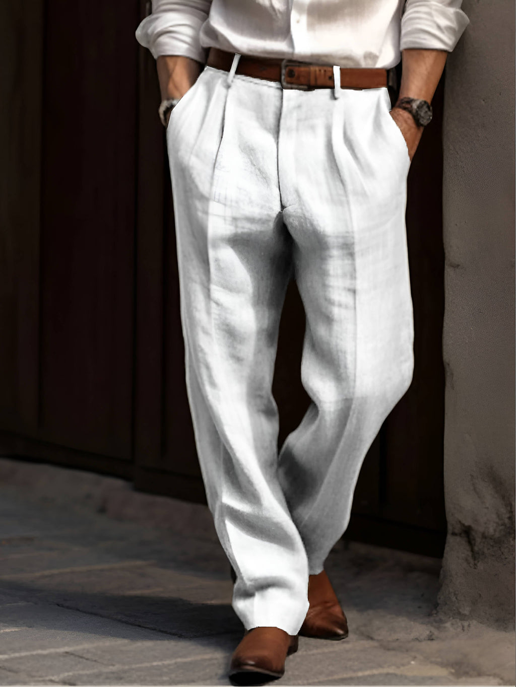 Valencia Linen Blend Pleated Pants